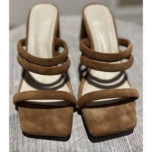 Emmy Blare‎ Asti Camel Suede Italian Strappy Sandal Sz 38 US 7.5-8
